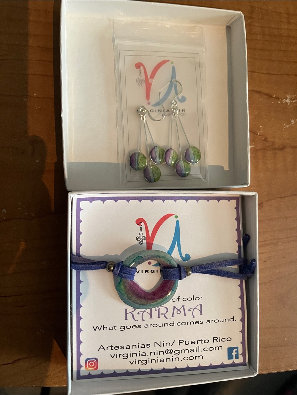 Purple & Green Karma Ring Bracelet and Matching Earrings